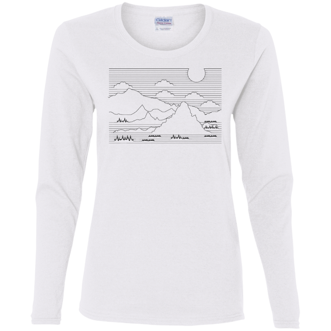 T-Shirts White / S Mountain Line Art Women's Long Sleeve T-Shirt