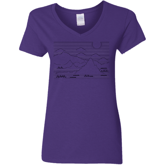 T-Shirts Purple / S Mountain Line Art Women's V-Neck T-Shirt