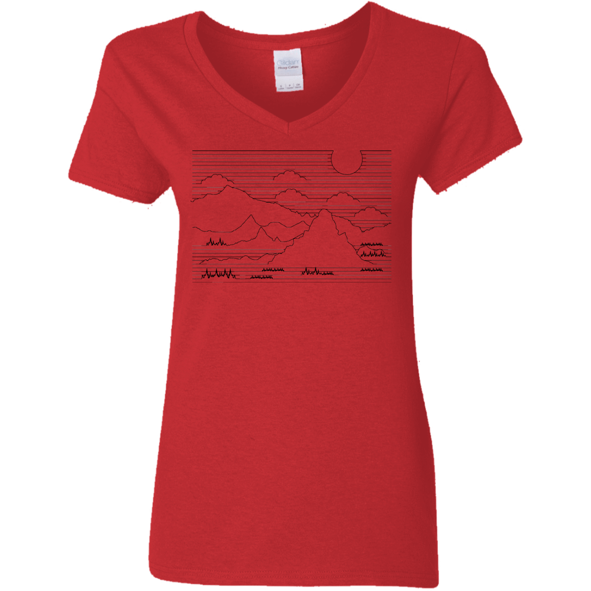 T-Shirts Red / S Mountain Line Art Women's V-Neck T-Shirt