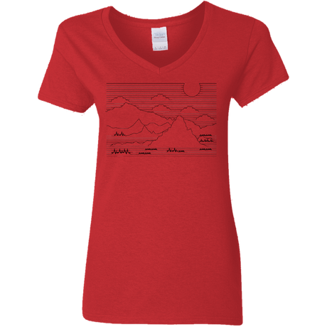 T-Shirts Red / S Mountain Line Art Women's V-Neck T-Shirt