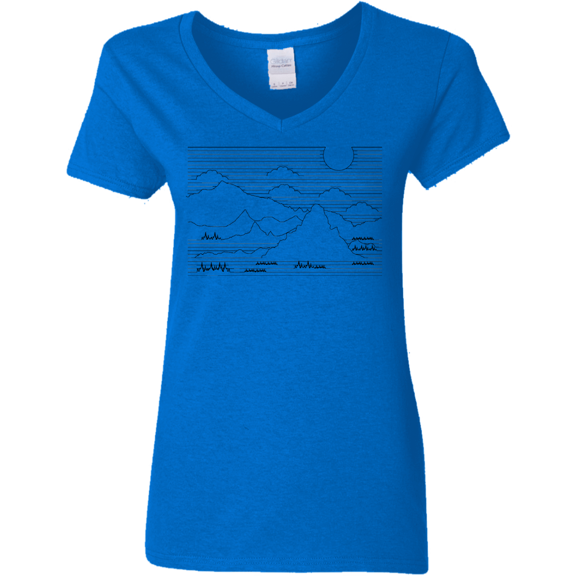 T-Shirts Royal / S Mountain Line Art Women's V-Neck T-Shirt