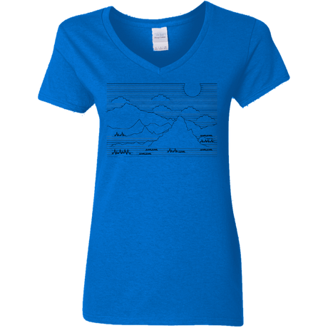 T-Shirts Royal / S Mountain Line Art Women's V-Neck T-Shirt