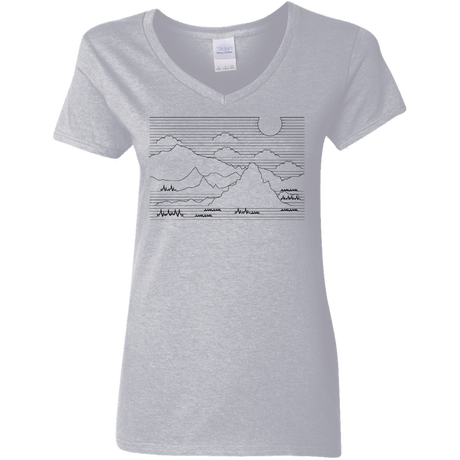 T-Shirts Sport Grey / S Mountain Line Art Women's V-Neck T-Shirt