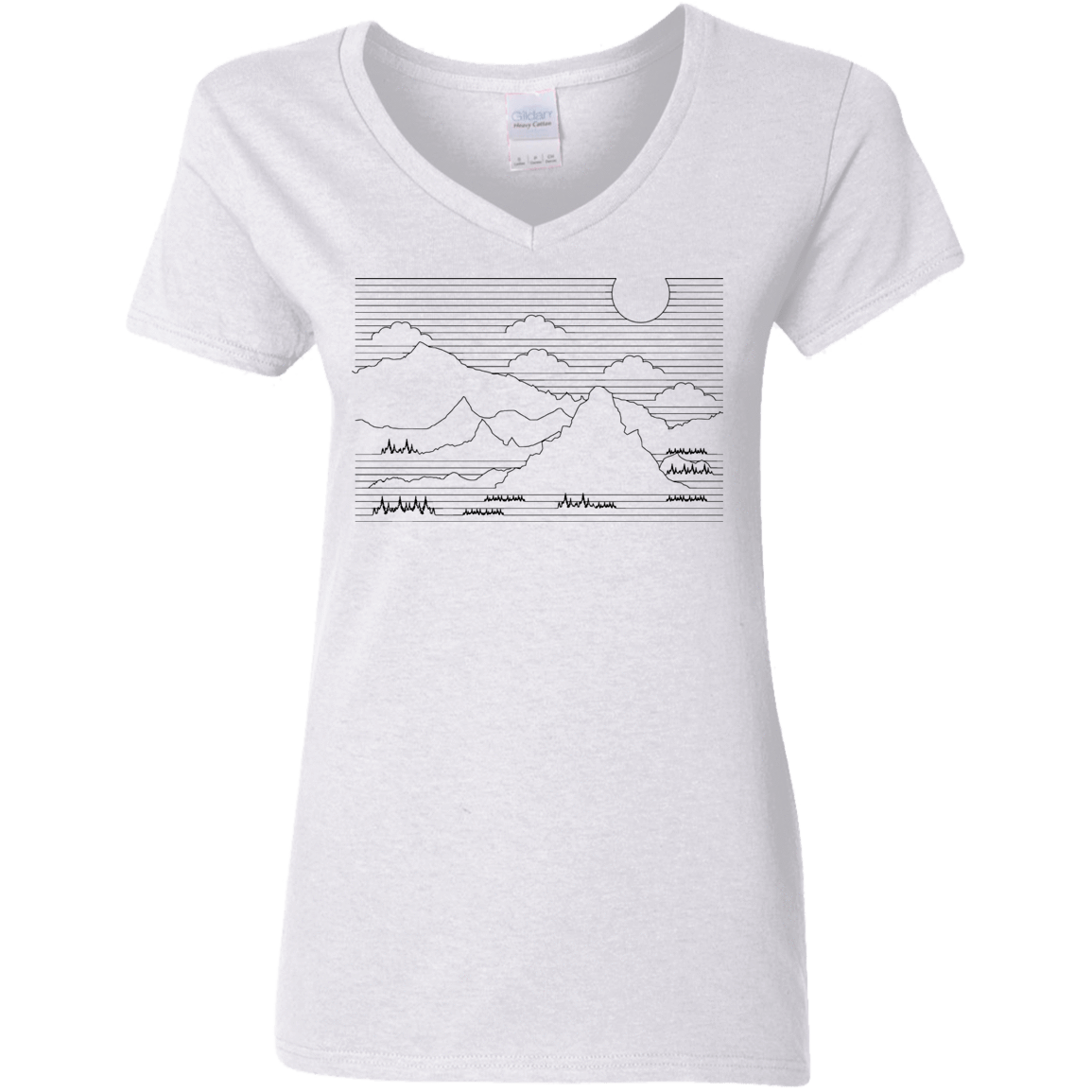 T-Shirts White / S Mountain Line Art Women's V-Neck T-Shirt