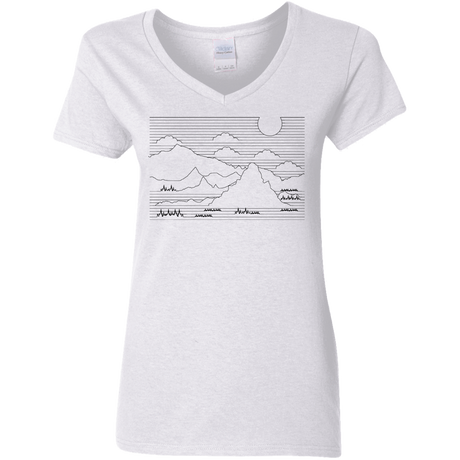 T-Shirts White / S Mountain Line Art Women's V-Neck T-Shirt