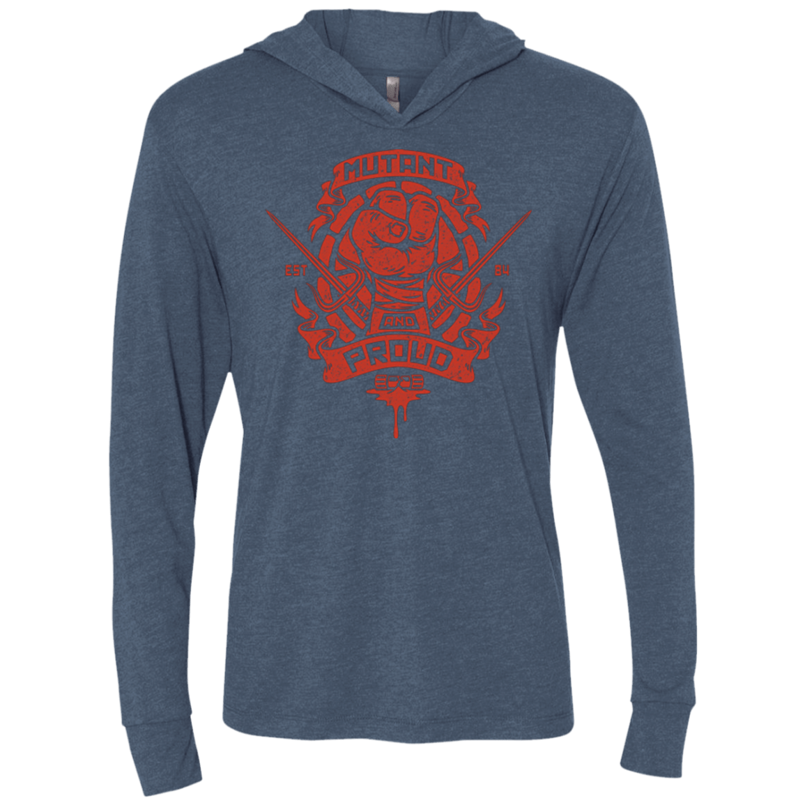 T-Shirts Indigo / X-Small Mutant and Proud Raph Triblend Long Sleeve Hoodie Tee