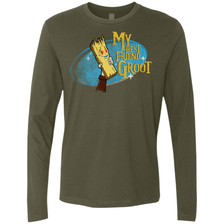 T-Shirts Military Green / Small My Best Friend Groot Men's Premium Long Sleeve