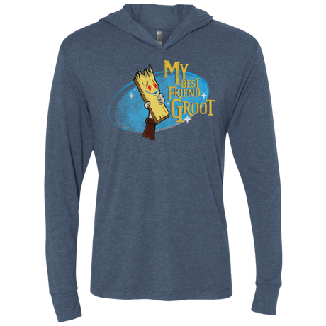 T-Shirts Indigo / X-Small My Best Friend Groot Triblend Long Sleeve Hoodie Tee