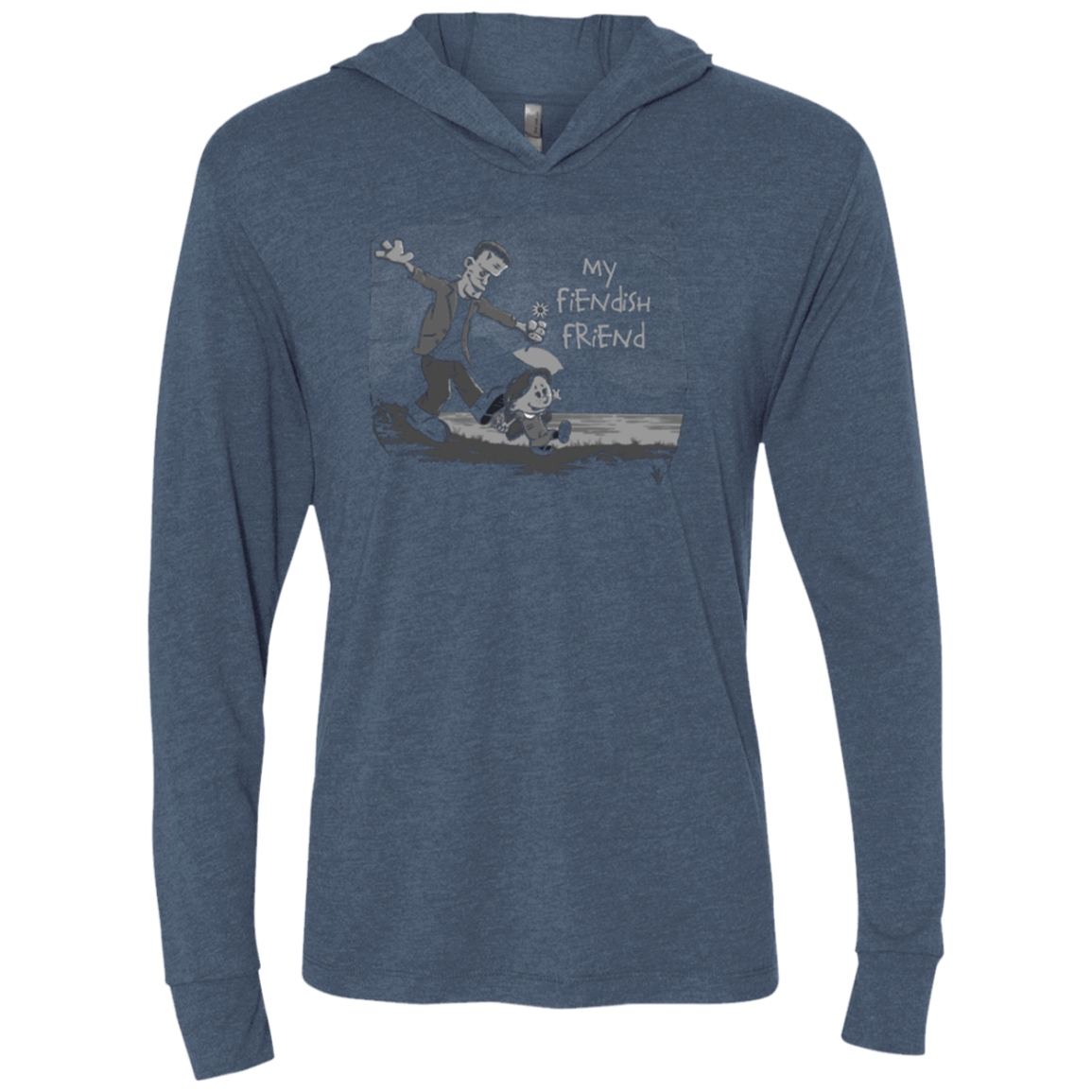 T-Shirts Indigo / X-Small My Fiendish Friend Triblend Long Sleeve Hoodie Tee