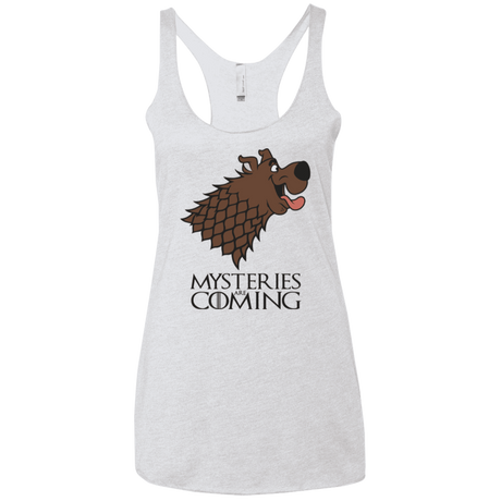 T-Shirts Heather White / X-Small Mysteries Are Coming Women's Triblend Racerback Tank