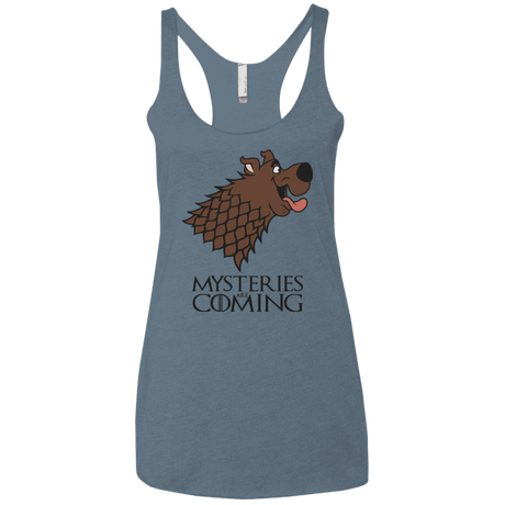 T-Shirts Indigo / X-Small Mysteries Are Coming Women's Triblend Racerback Tank
