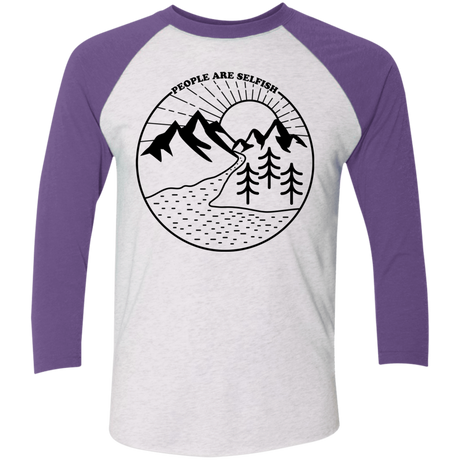 T-Shirts Heather White/Purple Rush / X-Small Nature vs. People Men's Triblend 3/4 Sleeve