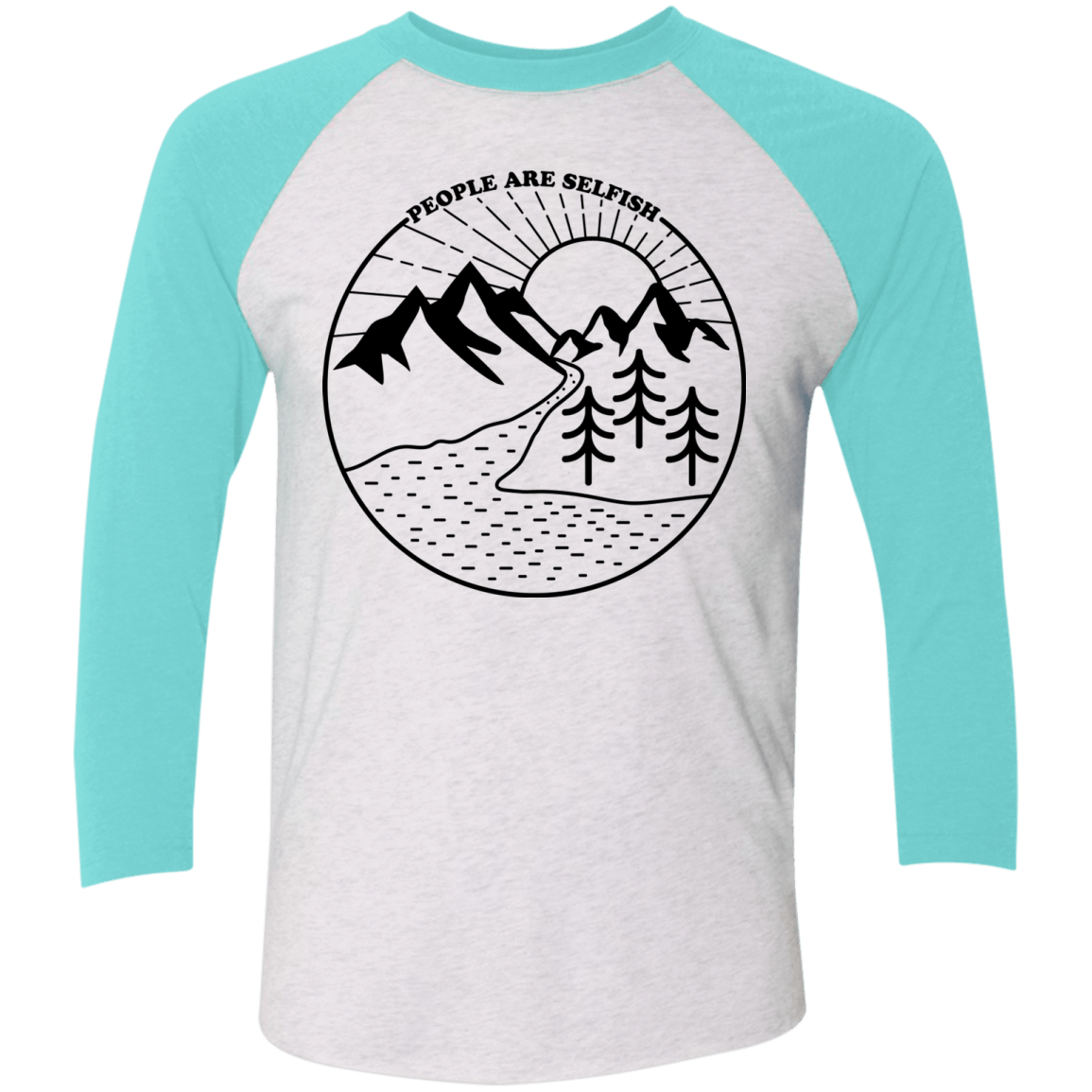 T-Shirts Heather White/Tahiti Blue / X-Small Nature vs. People Men's Triblend 3/4 Sleeve