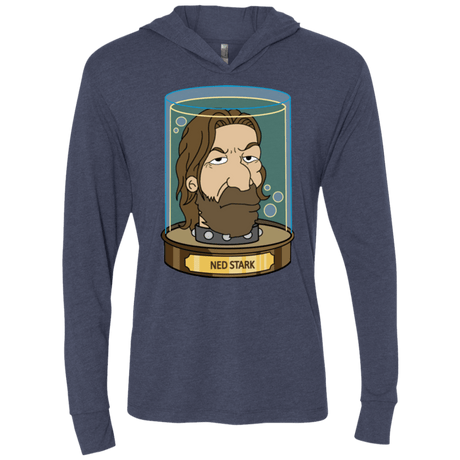 T-Shirts Vintage Navy / X-Small Ned Stark Head Triblend Long Sleeve Hoodie Tee