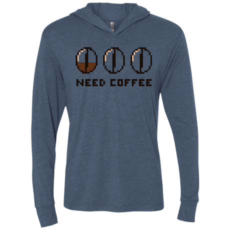 T-Shirts Indigo / X-Small Need Coffee Triblend Long Sleeve Hoodie Tee