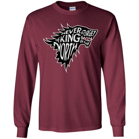 T-Shirts Maroon / YS Never Forget The King In The North Youth Long Sleeve T-Shirt