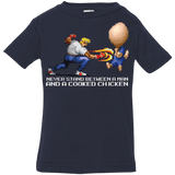 T-Shirts Navy / 6 Months Never Stand Between A Man And A Cooked Chicken Infant Premium T-Shirt