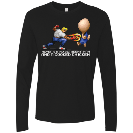 T-Shirts Black / Small Never Stand Between A Man And A Cooked Chicken Men's Premium Long Sleeve