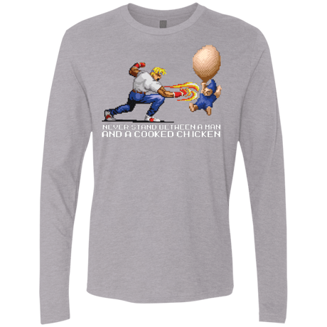 T-Shirts Heather Grey / Small Never Stand Between A Man And A Cooked Chicken Men's Premium Long Sleeve
