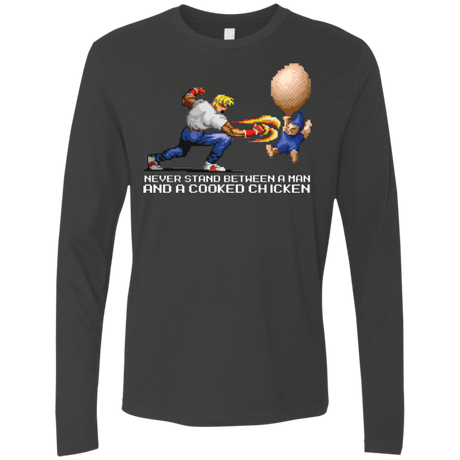 T-Shirts Heavy Metal / Small Never Stand Between A Man And A Cooked Chicken Men's Premium Long Sleeve