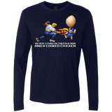 T-Shirts Midnight Navy / Small Never Stand Between A Man And A Cooked Chicken Men's Premium Long Sleeve