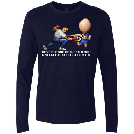 T-Shirts Midnight Navy / Small Never Stand Between A Man And A Cooked Chicken Men's Premium Long Sleeve