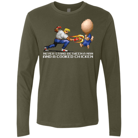T-Shirts Military Green / Small Never Stand Between A Man And A Cooked Chicken Men's Premium Long Sleeve