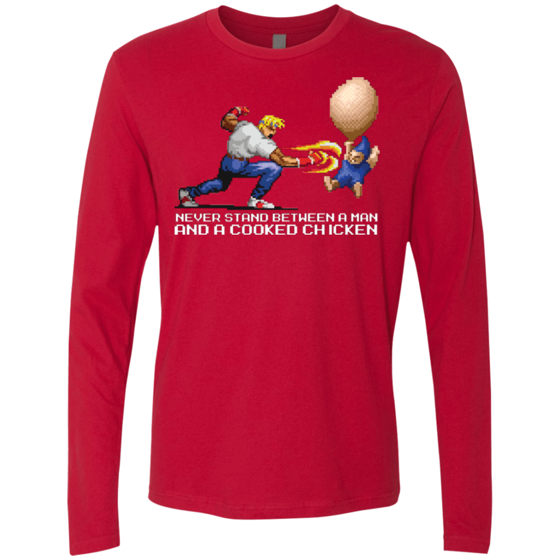T-Shirts Red / Small Never Stand Between A Man And A Cooked Chicken Men's Premium Long Sleeve