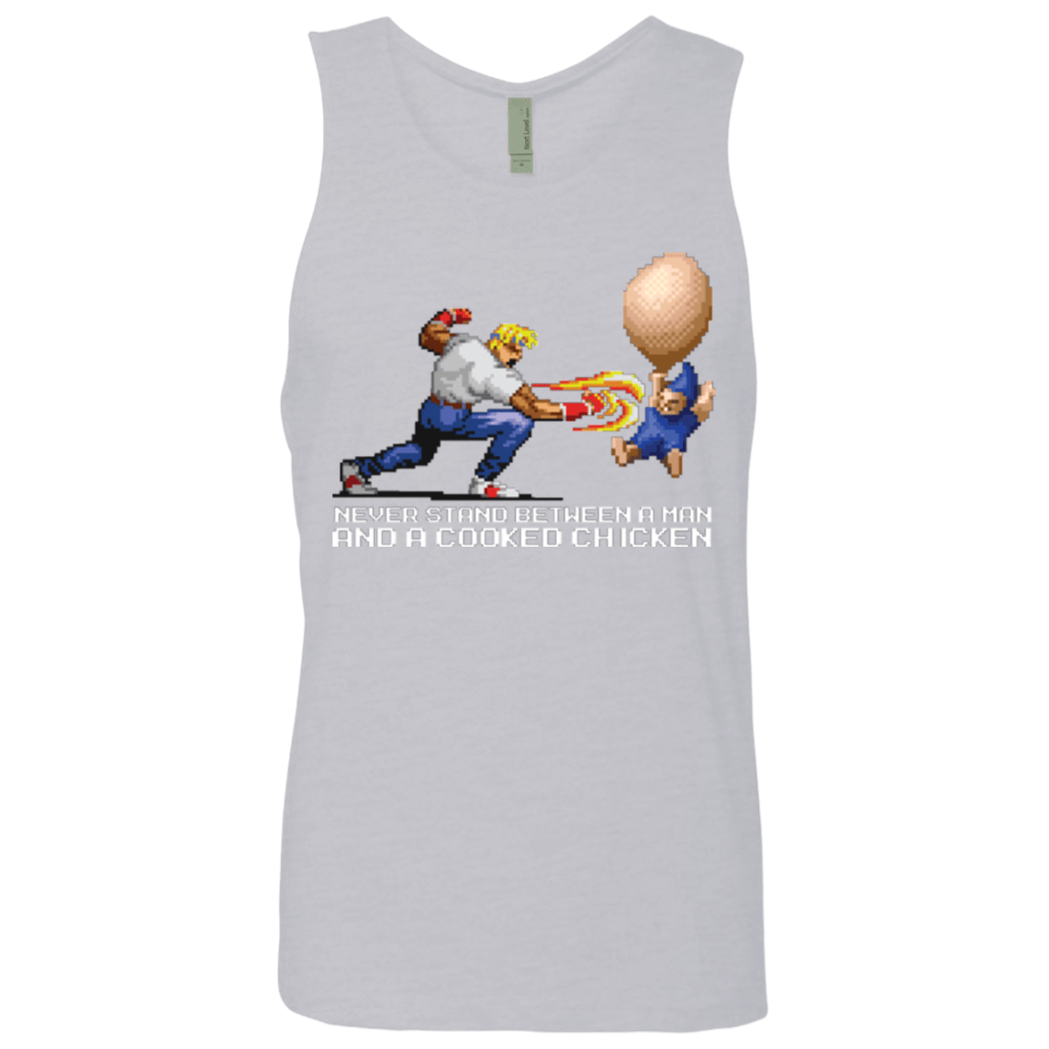 T-Shirts Heather Grey / Small Never Stand Between A Man And A Cooked Chicken Men's Premium Tank Top