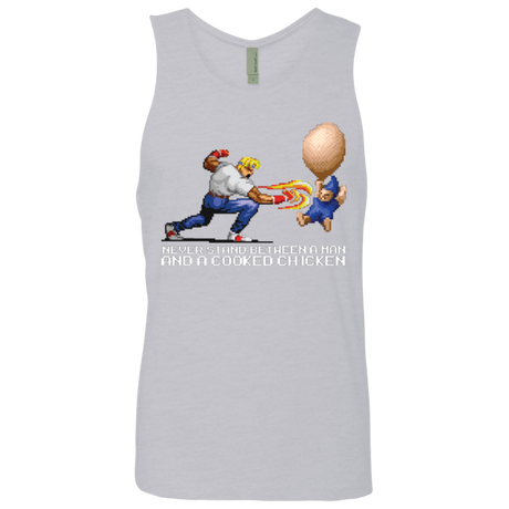 T-Shirts Heather Grey / Small Never Stand Between A Man And A Cooked Chicken Men's Premium Tank Top