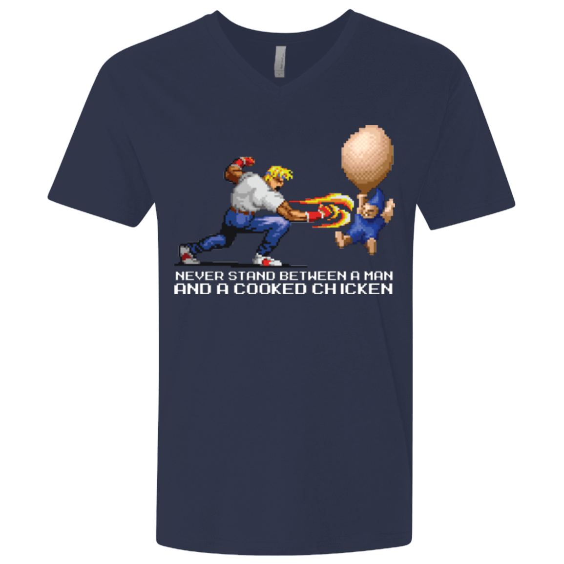 T-Shirts Midnight Navy / X-Small Never Stand Between A Man And A Cooked Chicken Men's Premium V-Neck