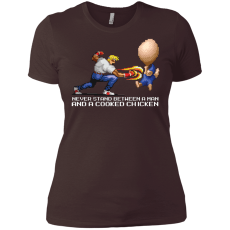 T-Shirts Dark Chocolate / X-Small Never Stand Between A Man And A Cooked Chicken Women's Premium T-Shirt