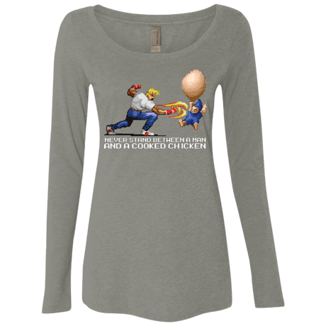 T-Shirts Venetian Grey / Small Never Stand Between A Man And A Cooked Chicken Women's Triblend Long Sleeve Shirt