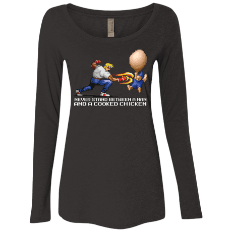 T-Shirts Vintage Black / Small Never Stand Between A Man And A Cooked Chicken Women's Triblend Long Sleeve Shirt