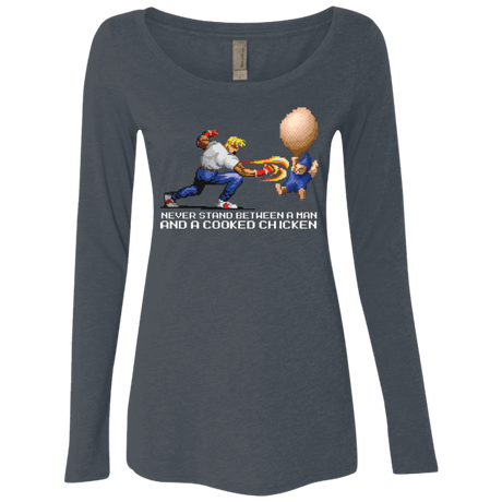 T-Shirts Vintage Navy / Small Never Stand Between A Man And A Cooked Chicken Women's Triblend Long Sleeve Shirt