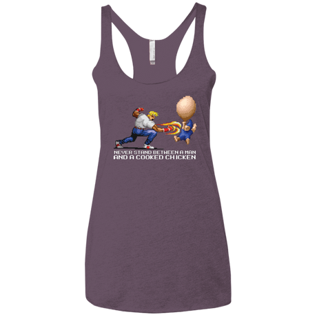 T-Shirts Vintage Purple / X-Small Never Stand Between A Man And A Cooked Chicken Women's Triblend Racerback Tank