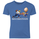 T-Shirts Vintage Royal / YXS Never Stand Between A Man And A Cooked Chicken Youth Triblend T-Shirt