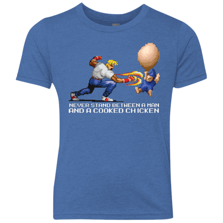 T-Shirts Vintage Royal / YXS Never Stand Between A Man And A Cooked Chicken Youth Triblend T-Shirt