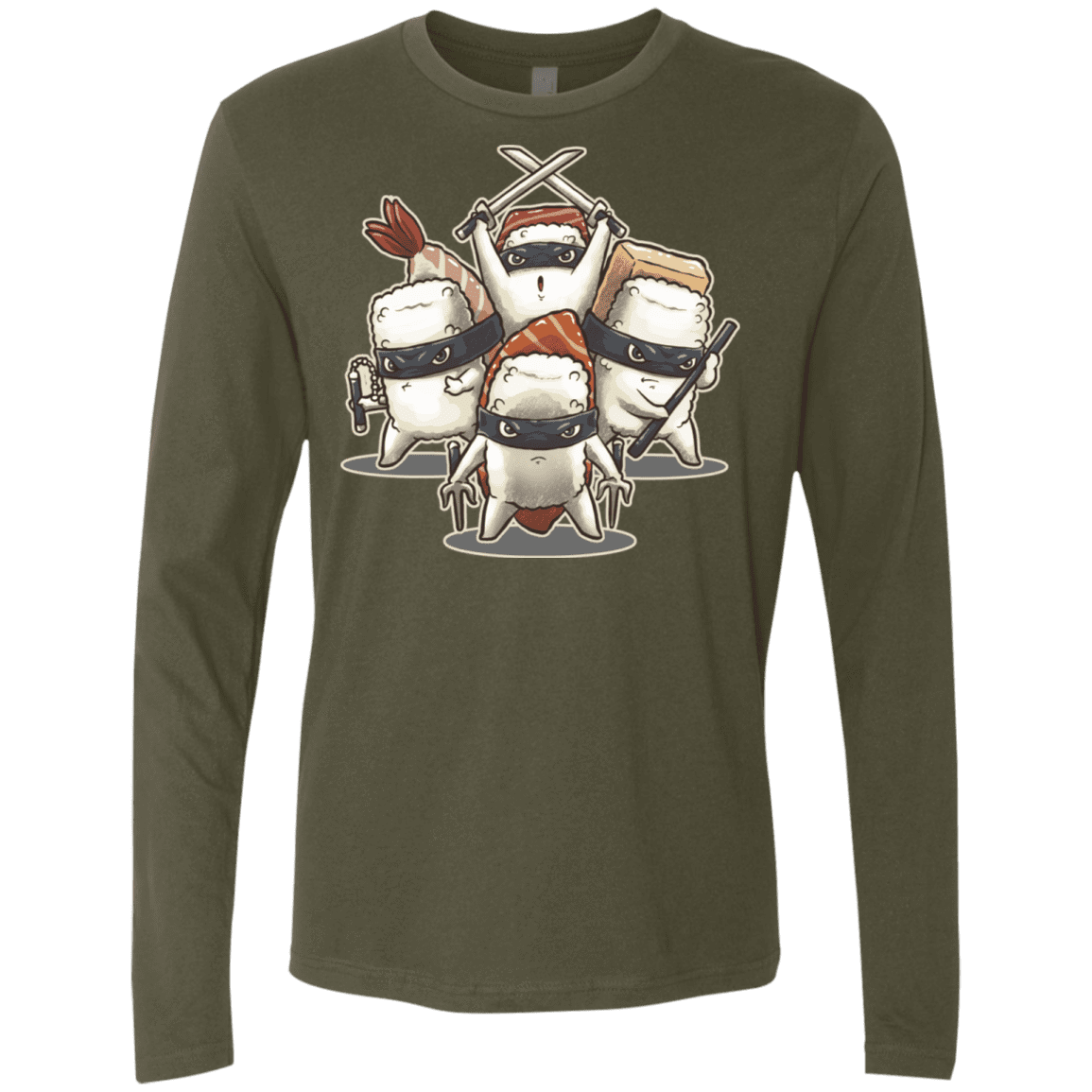 T-Shirts Military Green / S Ninja Sushi Men's Premium Long Sleeve