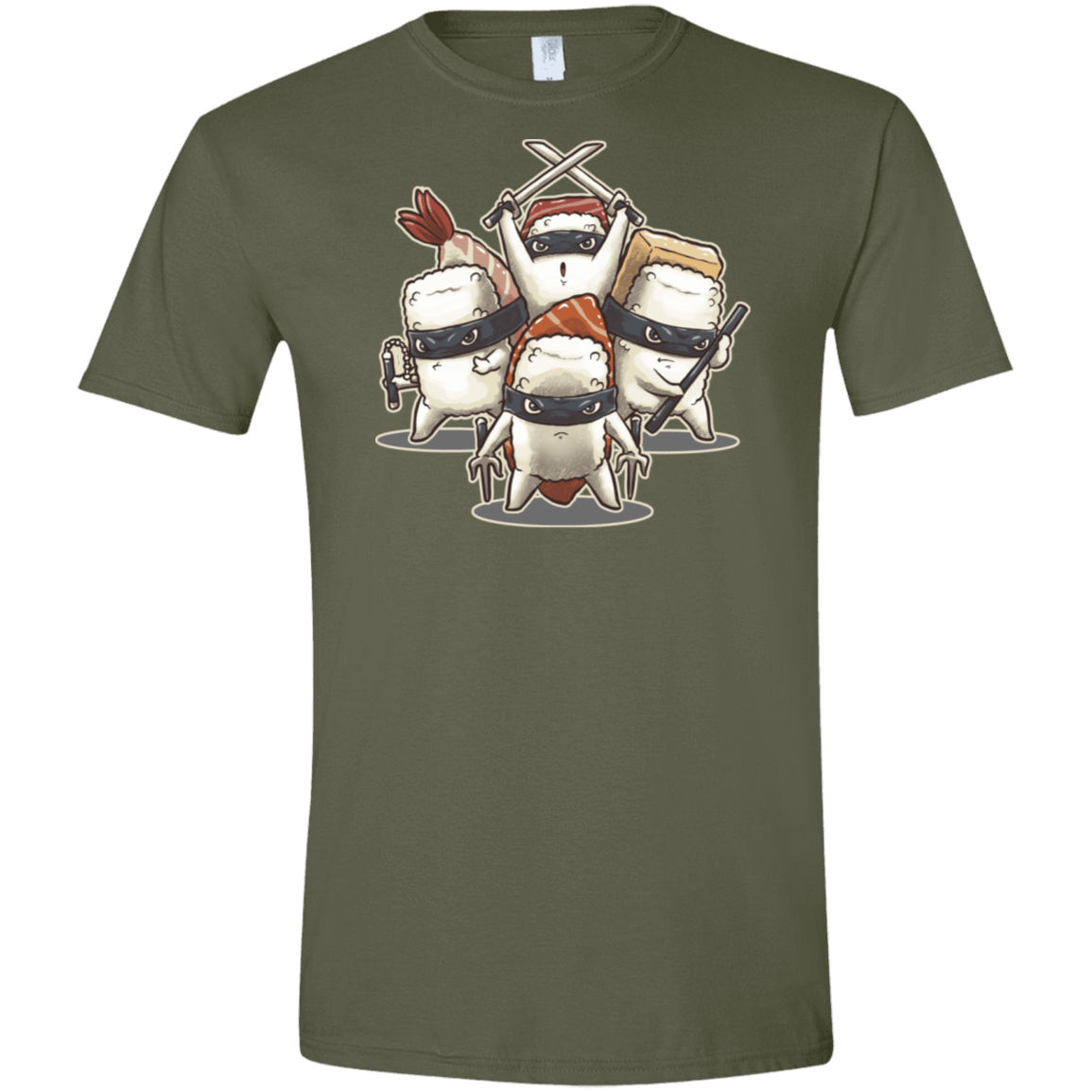 T-Shirts Military Green / S Ninja Sushi Men's Semi-Fitted Softstyle
