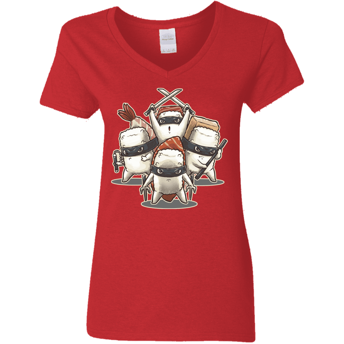 T-Shirts Red / S Ninja Sushi Women's V-Neck T-Shirt