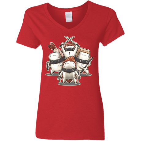 T-Shirts Red / S Ninja Sushi Women's V-Neck T-Shirt