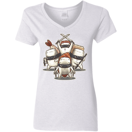 T-Shirts White / S Ninja Sushi Women's V-Neck T-Shirt