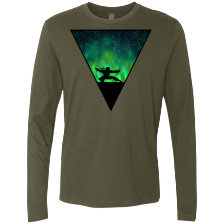 T-Shirts Military Green / S Northern Lights Pose Men's Premium Long Sleeve