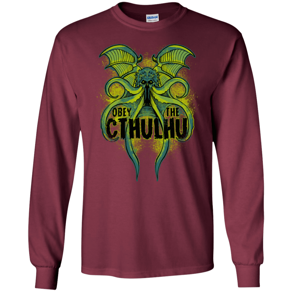 T-Shirts Maroon / S Obey the Cthulhu Neon Men's Long Sleeve T-Shirt