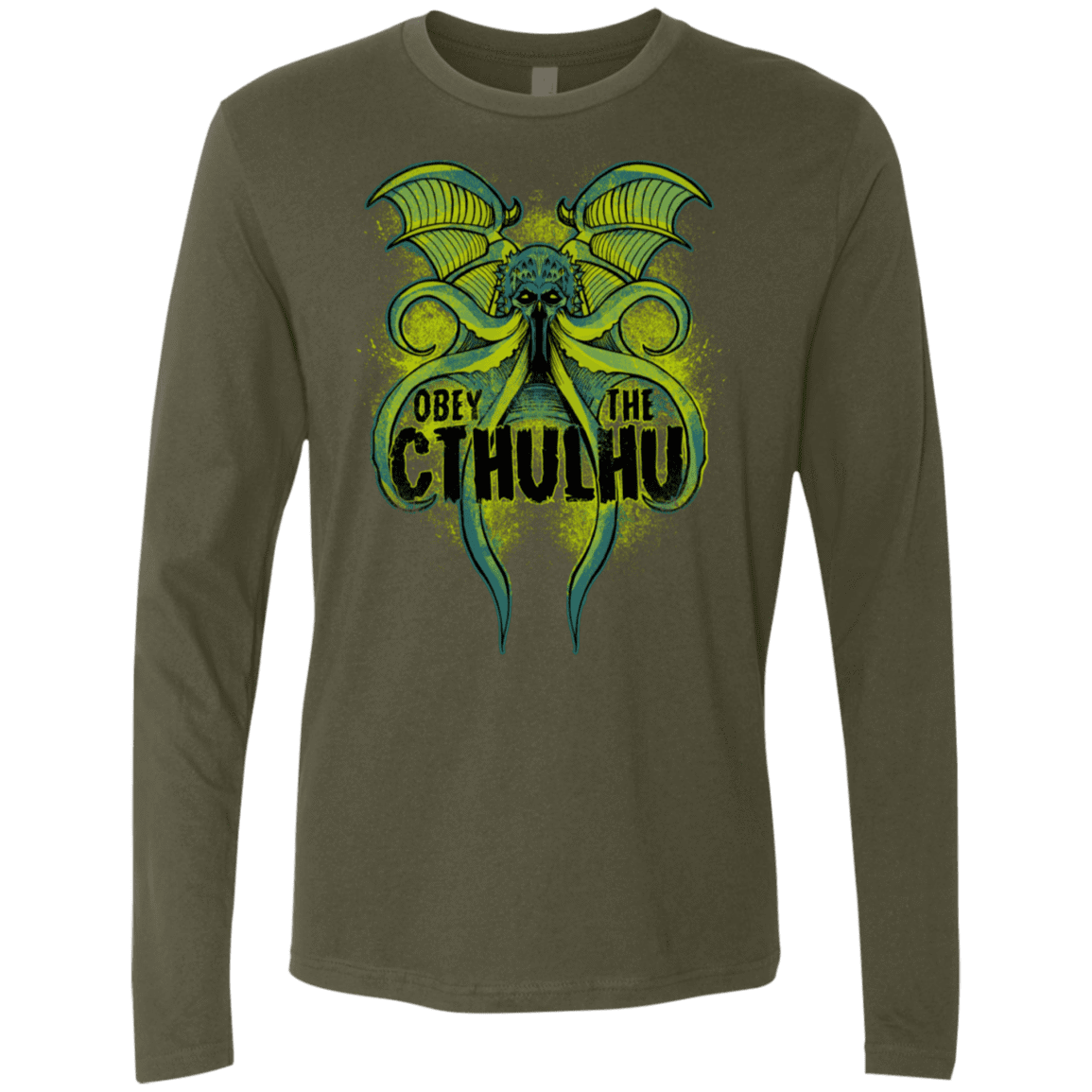 T-Shirts Military Green / S Obey the Cthulhu Neon Men's Premium Long Sleeve