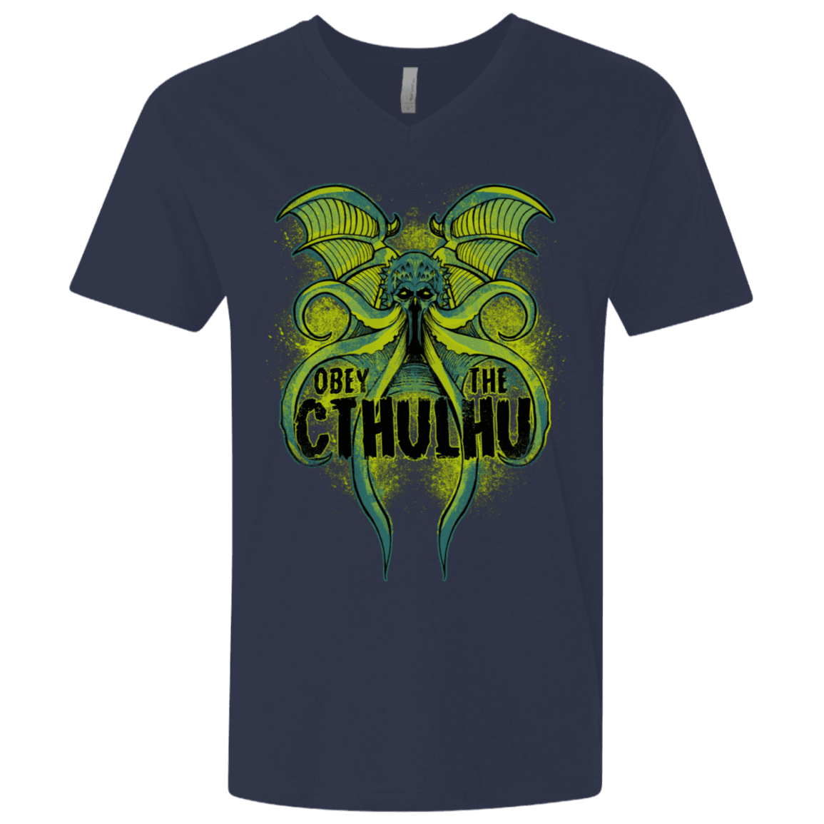 T-Shirts Midnight Navy / X-Small Obey the Cthulhu Neon Men's Premium V-Neck