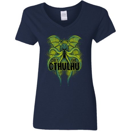 T-Shirts Navy / S Obey the Cthulhu Neon Women's V-Neck T-Shirt