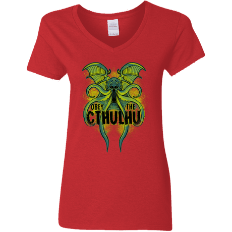 T-Shirts Red / S Obey the Cthulhu Neon Women's V-Neck T-Shirt