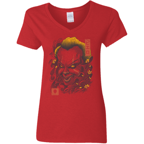 T-Shirts Red / S Oni Clown Mask Women's V-Neck T-Shirt